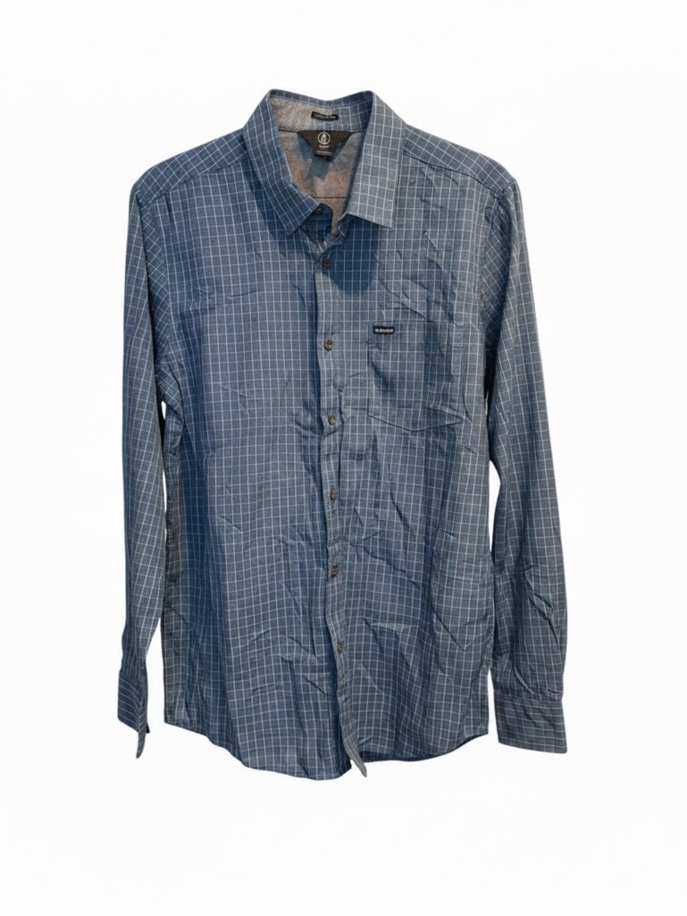 Volcom Men's Blue Grid Button-Down Shirt Size L Modern Fit
